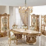 Luxurious Italian Baroque Dining Set – Hand-Carved Palazzo Table and Chairs with Matching Rice Cabinets Included