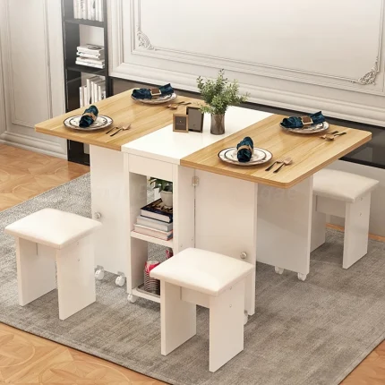 Movable Folding Dining Table Set, Round or Square, for Apartment Dining or Living Room Use