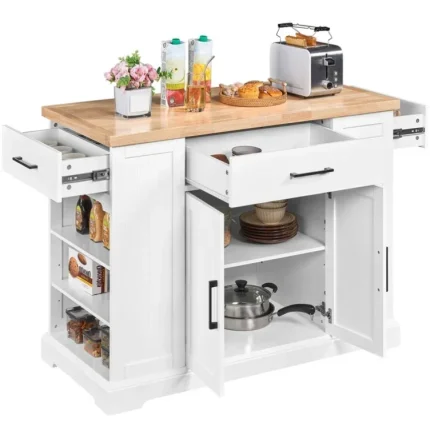 Wood Top Kitchen Island Table – 3 Drawers, Spacious Storage Cabinet for Functional Dining Room Use