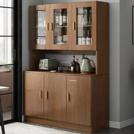 Multifunctional Wooden Kitchen Cabinet – Glass Sideboard, Wine Storage and Living Room Locker All-in-One