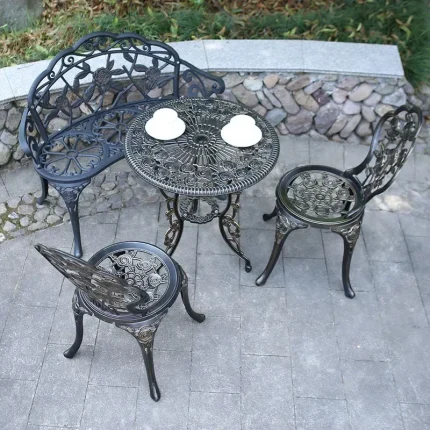 Italian Cast Aluminum Wrought Iron Garden Set, Waterproof Sun-Proof Outdoor Table and Chair Furniture