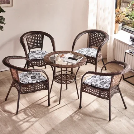 3-Piece Waterproof Rattan Patio Set – Outdoor Balcony Garden Chair and Tea Table Lounge Furniture Combo