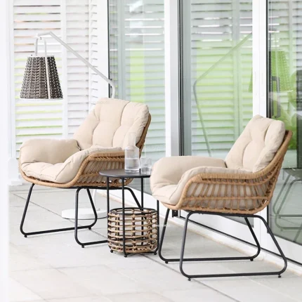 Leisure Rattan Garden Furniture Sets Home Outdoor Patio Coffee Table Combination Balcony Table and Chair Three-piece Set