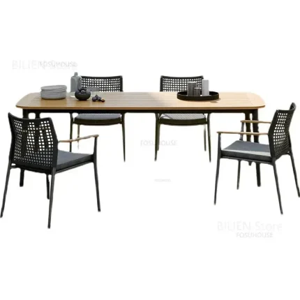 Home and Villa Outdoor Dining Set – Nordic Rattan Patio Furniture with Table and Chairs for Garden or Balcony