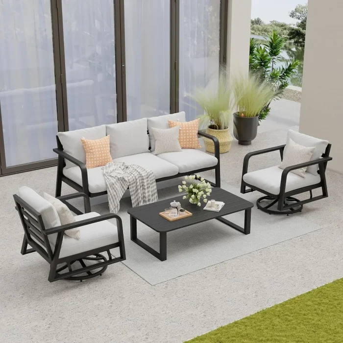 Outdoor Patio Furniture Set – Swivel Rocking Chairs & All-Weather Aluminum Sofa Bistro Set for Patio - Image 1
