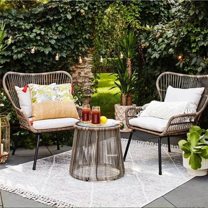 Nordic Outdoor Patio Rattan Furniture Set – Designer Garden Table and Chairs for Modern Leisure Spaces - Image 1