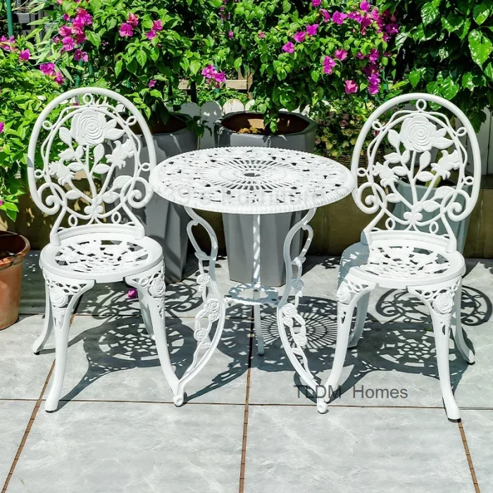 3-Piece European Cast Aluminum Patio Furniture Set – Balcony Garden Coffee Table and Leisure Iron Chairs - Image 1