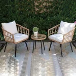 Nordic PE Rattan Outdoor Furniture Set – Waterproof Balcony Table & Single Leisure Chair for Courtyard
