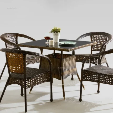 3-Piece Outdoor Rattan Garden Furniture Set – Small Coffee Table & Chairs for Balcony Patio Leisure