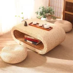 Japanese Style Handmade Rattan Coffee Table – Rectangular Low Table for Floor Seating in Living Room Decor