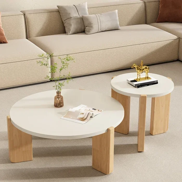 Solid Wood Round Coffee Table Set – Light Luxury, Large Capacity, Modern Living Room Corner Furniture - Image 1