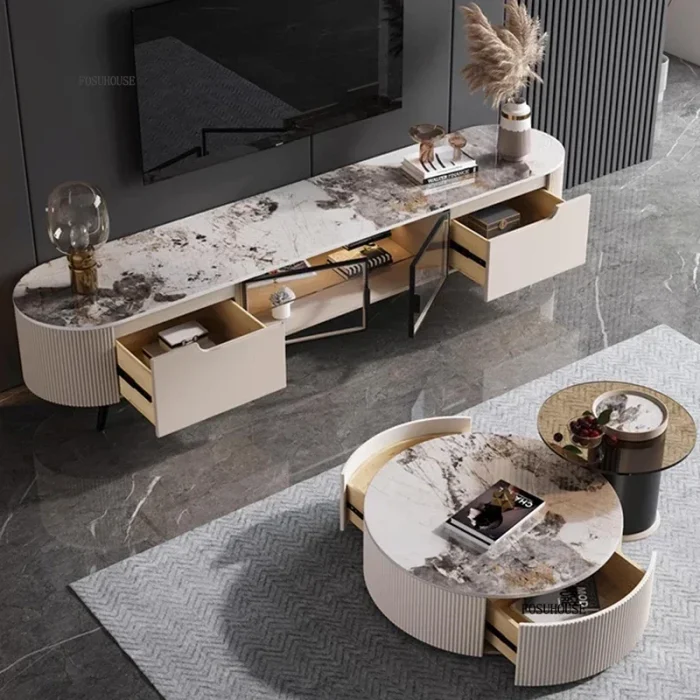 Italian Rock Slab TV Stand – Luxury Minimalist Living Room Cabinet with Storage, Modern TV Console & Table - Image 1