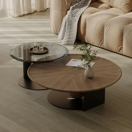 European Solid Wood Coffee Table Household Designer Coffee Tables Light Luxury Retro Tempered Glass Side Table for Living Room