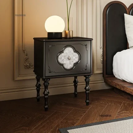 French Retro Solid Wood for Nightstands Small Apartment Bedside Tables Light Luxury Small Bedside Cabinet Bedroom Furniture