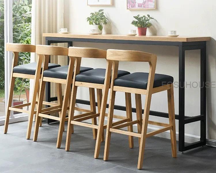 European Solid Wood Bar Chairs for Household Kitchen Furniture Minimalist Designer High Bar Chair Wood High Foot Bar Stools XY