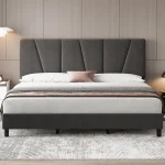 Linen Upholstered Bed Frame with Adjustable Headboard – Platform Mattress Foundation with Strong Wooden Slats, No Box Spring