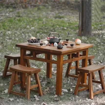 Retro Solid Wood Table – Hot Pot Dining Table for Balcony or Cooking Use