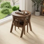 Nordic Folding Wooden Dining Table Set with Chairs – Round Space-Saving Design for Small Kitchen & Living Room