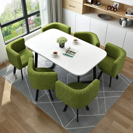 Modern Rectangular Leather Dining Set with 6 Chairs – High-Quality Table for Dining Room or Reception Hall