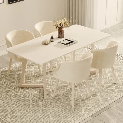Rectangular Rock Slab Dining Table and Chairs Set – Easy-Clean Surface, Sleek Modern Home Design