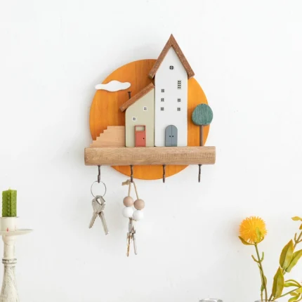 Cute Art Wooden Key Hook Wall Decorative Shelf Jewelry Hat clothes Towel Small Items Storage Home Room decoration Creative Gift