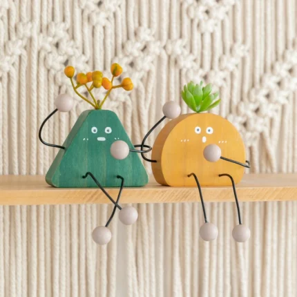 New Creative Cute Cartoon Wooden Figure Figurines Desktop shelf Small ornament Office Home Decoration Birthday Girls Gifts