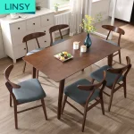 Modern Walnut Painted Wooden Dining Table Set with 6 Chairs, Large Top, Stylish 6-Seater Design