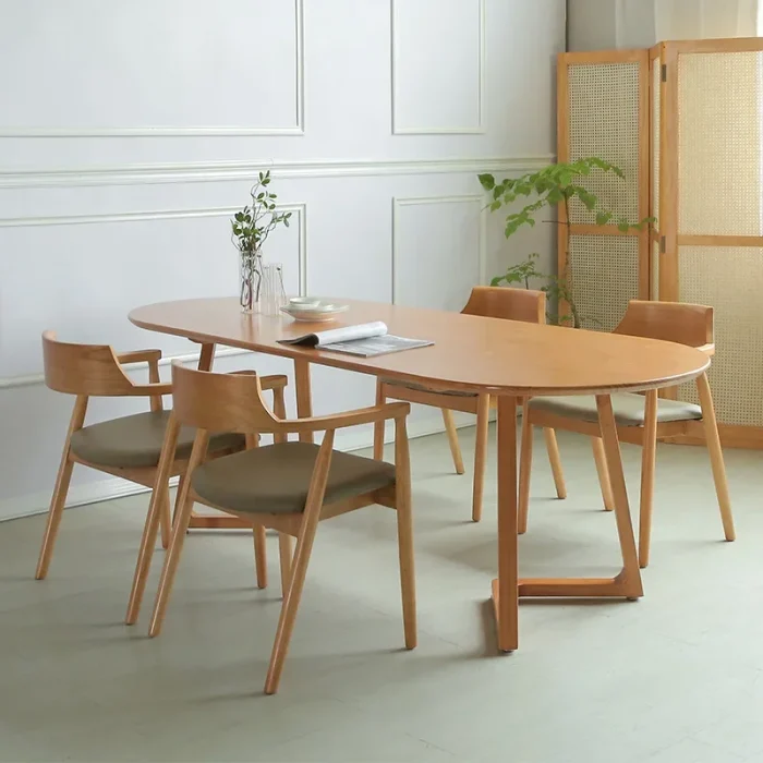 Modern Solid Wood Oval Dining Table Set – 6 Seater Fashionable Home Furniture for Dining Room - Image 1