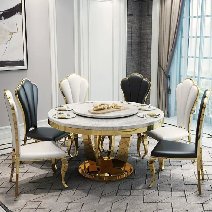Luxury Italian Stainless Steel Dining Table with Turntable for Kitchen or Restaurant - Image 1