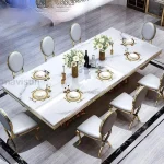 Luxury Italian White Marble Dining Table Set with Chairs for Large Kitchens