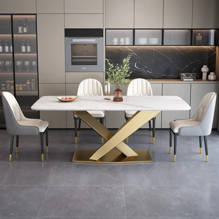 Modern Rectangle Dining Table Set with 6 Chairs – Stainless Steel Frame, Elegant Dining Room Design - Image 1