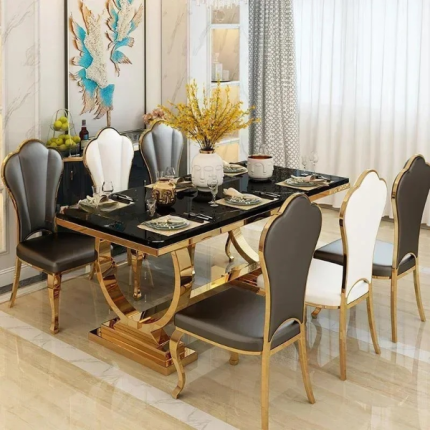 Golden Luxury Marble Dining Table with Stainless Frame