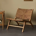 Retro Rattan Single Sofa Chair – Wabi-Sabi Style Solid Wood Lounge Seat for Balcony or Living Room
