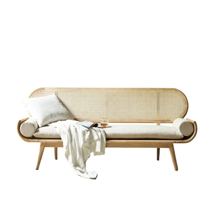 Solid Wood Rattan Sofa Chair – Nordic Designer Double or Triple Chair for Small Apartment Living Room - Image 1