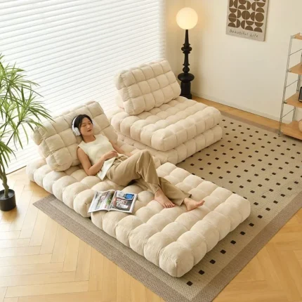 Waffle Tatami Tofu Block Lazy Sofa Chair, Single Seat Modular Floor Sofa for Balcony or Living Room