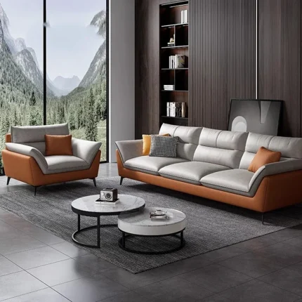 Luxury Italian Sofa Set – Modern Minimalist Living Room Sofas with Individual Puff, Meubles de Chambre Decor