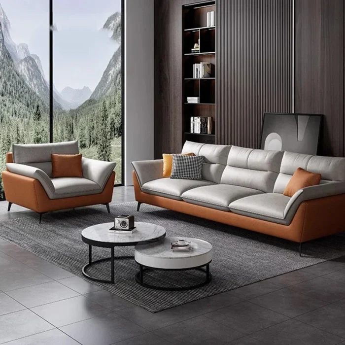 Luxury Italian Sofa Set – Modern Minimalist Living Room Sofas with Individual Puff, Meubles de Chambre Decor - Image 1