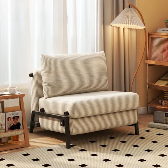 Foldable Corduroy Sofa Bed, Single Push-Pull Design for Living Room, Study, Balcony, Small Apartments - Image 1