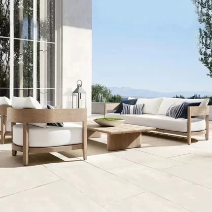 Complete Outdoor Garden Furniture Set with EcoFlow Charging Station – Wood Patio Table, Chairs, Sectional Lounge