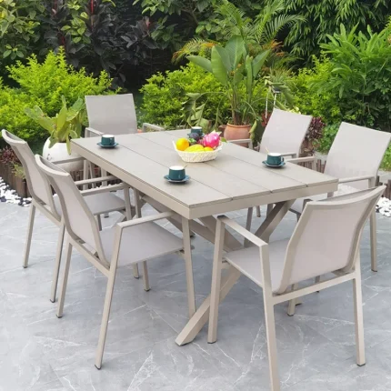 Luxury Outdoor Patio Dining Set with Rattan Chairs, Table, Terrace Lounge Furniture & Garden Pellet Grill Decor