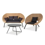 3-Piece Outdoor Rattan Furniture Set – Waterproof Single Chair, Loveseat Sofa & Coffee Table Combo