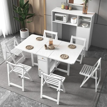 Multifunctional Folding Dining Table with Storage Racks, Space-Saving Design for 0/2/4/6 Chair Options