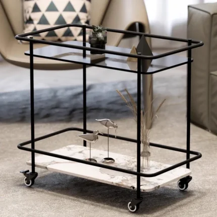 Glass Movable Cart, Luxury Coffee Table, Nordic Style Side Cabinet