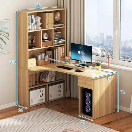 Computer Desk Bookshelf Integrated Shelves Drawers Large Laptop Home Bedroom Student Study Writing Desk Storage Office Table