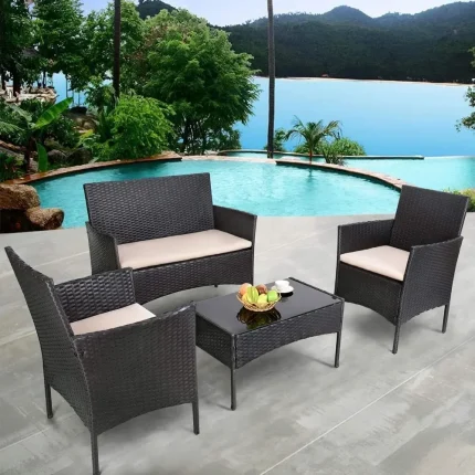 4-Piece Wicker Rattan Patio Chair Set ā Indoor/Outdoor Garden, Porch, Poolside Furniture