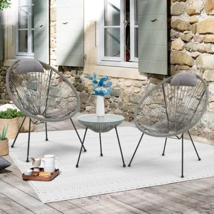 Wicker Bar Set with Pillow and Glass Tabletop, Outdoor Rattan Reception Set