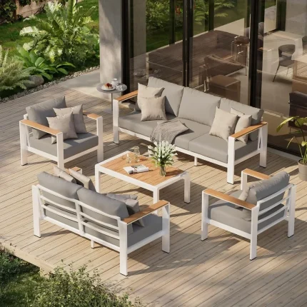 5-Piece Aluminum Outdoor Patio Furniture Set with Coffee Table