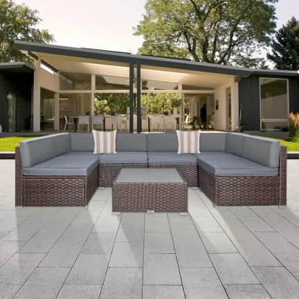 7-Piece Outdoor Patio Furniture Set with Cushions and Wicker