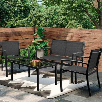 4-Piece Outdoor Patio Furniture Set with Glass Coffee Table