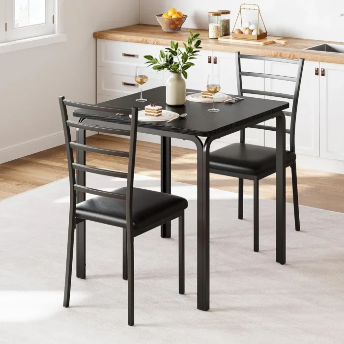 3-Piece Small Dining Set with Wood Table & 2 Chairs – Compact Kitchen Furniture for Apartment or Home - Image 1